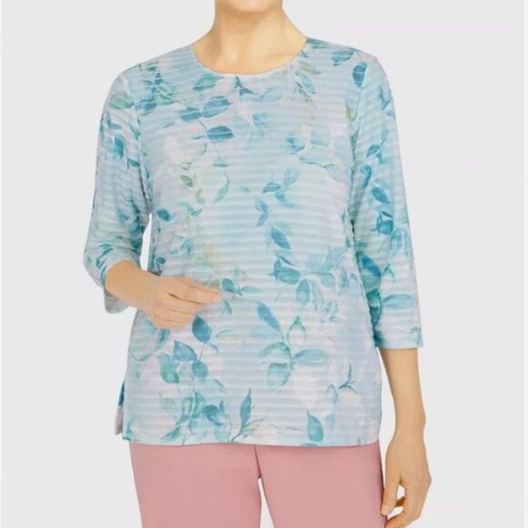 Alfred Dunner‎ XL Women's Leaf Print 3/4 Sleeve Top XL - Picture 2 of 11